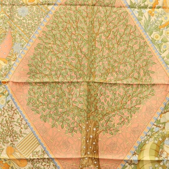 HERMES Carre 90 Scarf ""AXIS MUNDI"" Silk Orange Auth - Picture 7 of 16